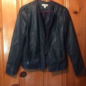 dress barn fake leather jacket navy Blue
